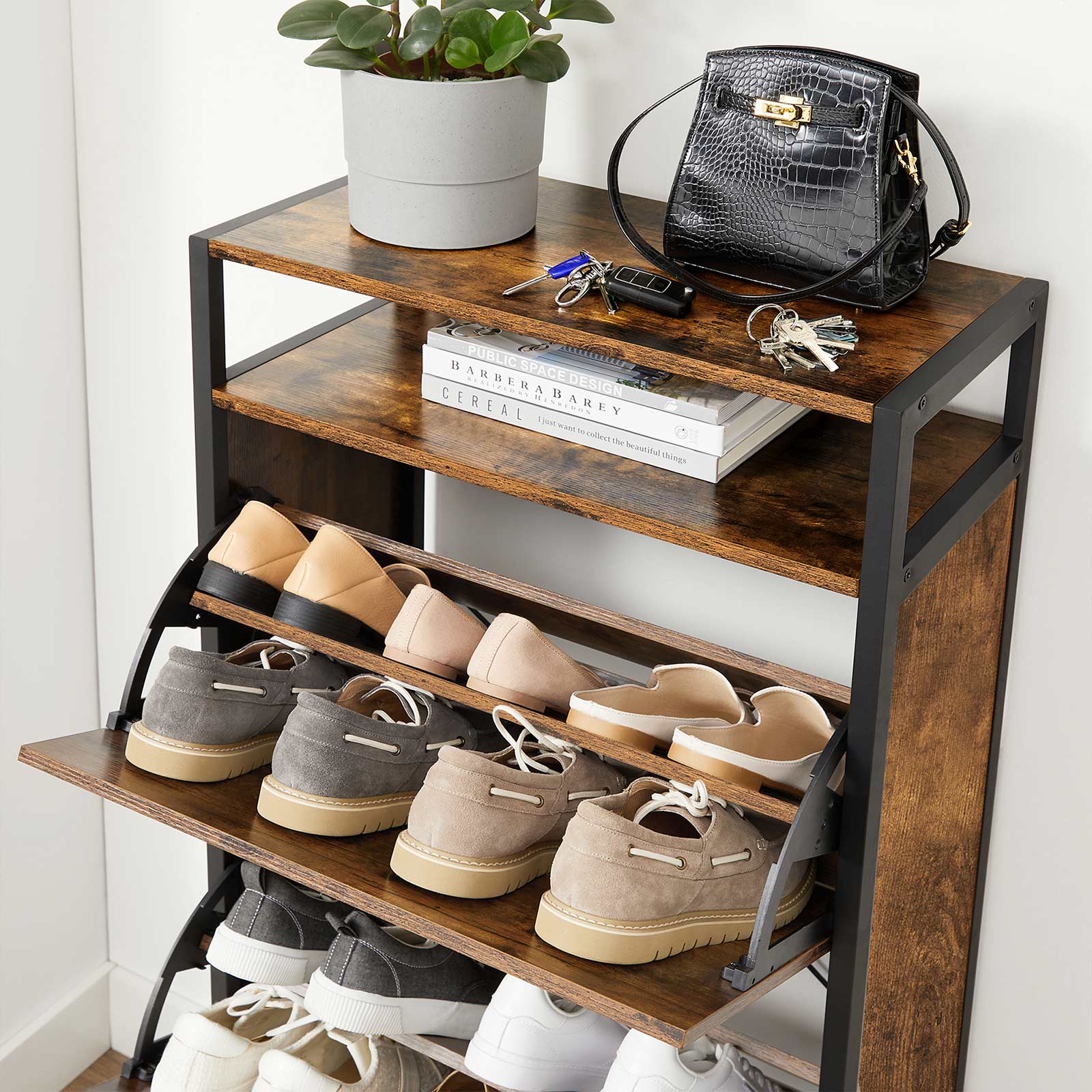 Schuhschrank mit 3 Klappen Industrie-Design